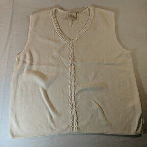 Vintage LPGA Cream White Ribbed Knit Tank Top Shirt Sleeveless Womens L Large